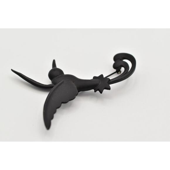 JJ Vintage Hummingbird Pin Brooch Matte Black Bird Chunky Signed 1980s BinAL - Picture 9 of 12